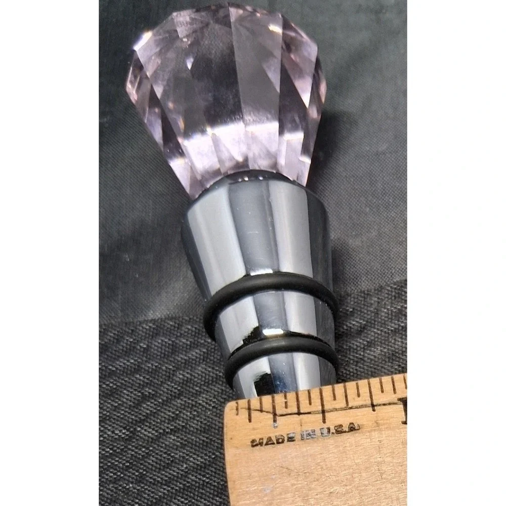 Pink Faux Crystal Diamond Top Wine Bottle Stopper Chrome Barware Gift Boxed